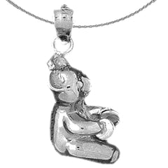 Sterling Silver Teddy Bear With Cymbals Pendant (Rhodium or Yellow Gold-plated)