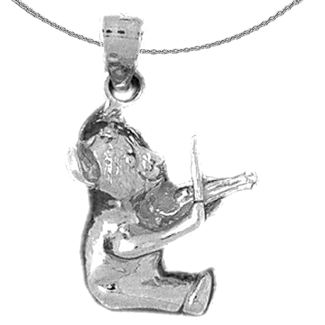 Sterling Silver Teddy Bear With Violin Pendant (Rhodium or Yellow Gold-plated)