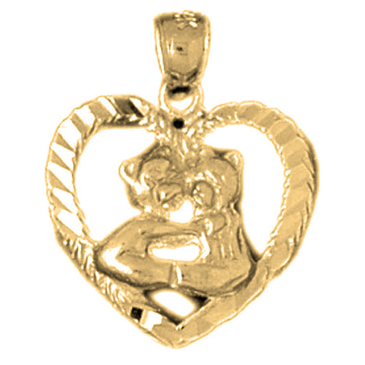 Yellow Gold-plated Silver Teddy Bear In Heart Pendant