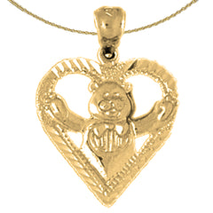 Colgante con forma de osito de peluche en forma de corazón de plata de ley (bañado en rodio o oro amarillo)