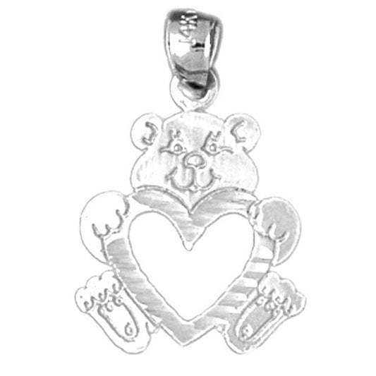 Sterling Silver Teddy Bear With Heart Pendant