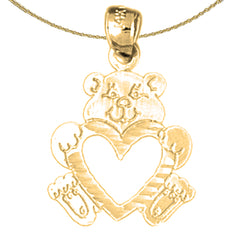 Osito de peluche con colgante de corazón de plata de ley (bañado en rodio o oro amarillo)