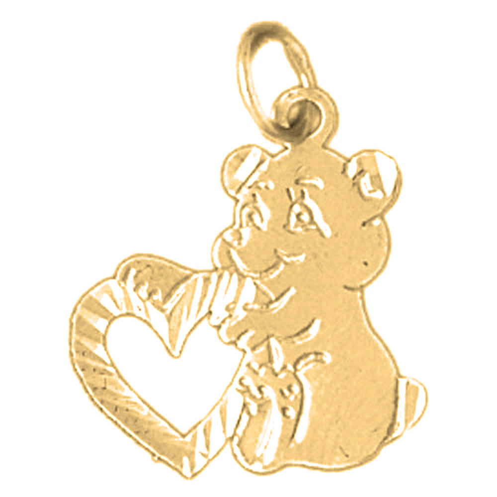 Yellow Gold-plated Silver Teddy Bear With Heart Pendant