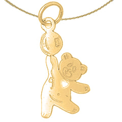 14K or 18K Gold Teddy Bear With Balloons Pendant