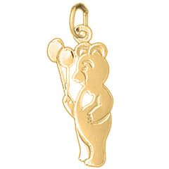 Yellow Gold-plated Silver Teddy Bear With Balloons Pendant