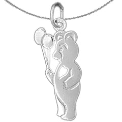 Sterling Silver Teddy Bear With Balloons Pendant (Rhodium or Yellow Gold-plated)