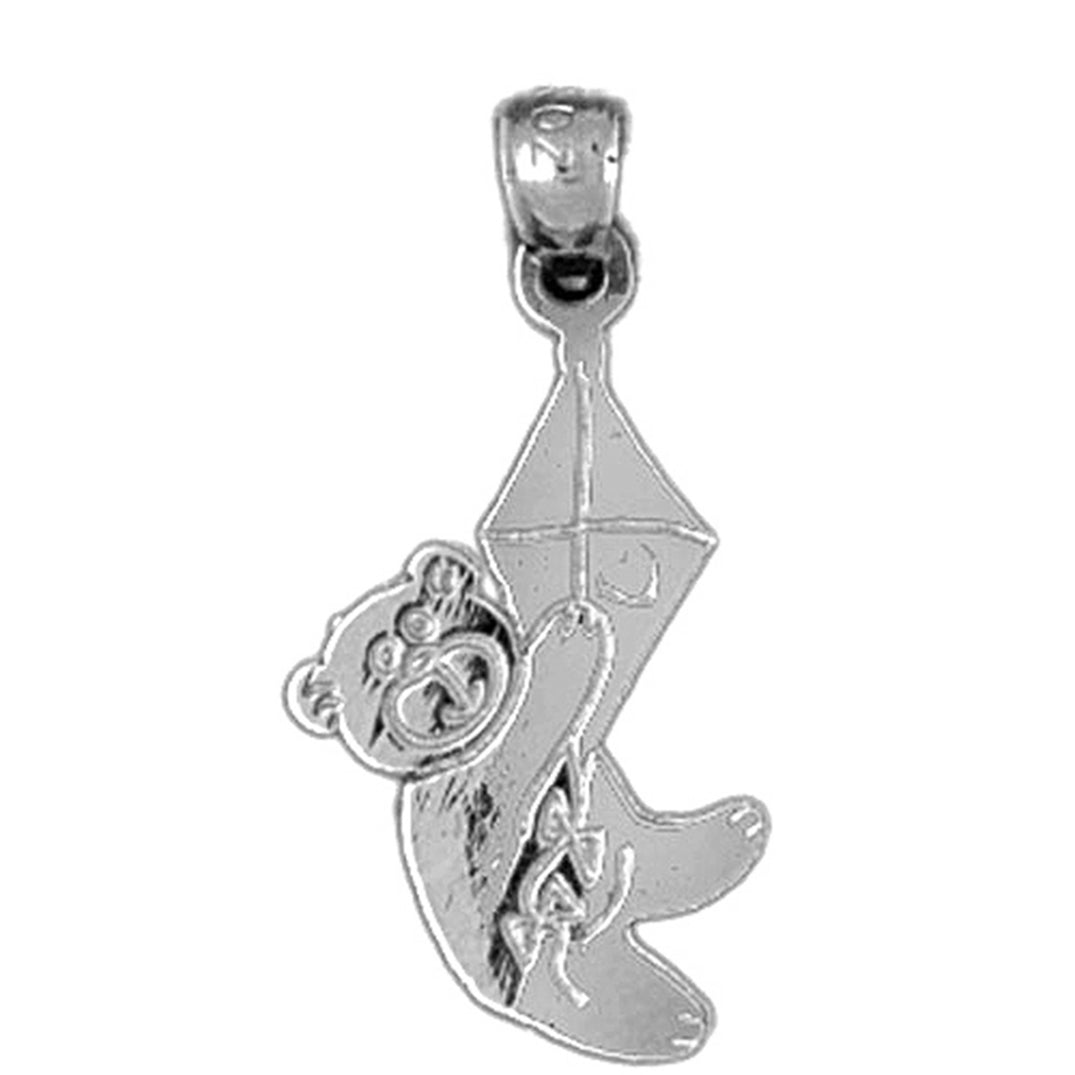 Sterling Silver Teddy Bear With Kite Pendant