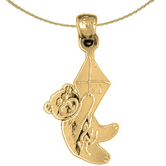Sterling Silver Teddy Bear With Kite Pendant (Rhodium or Yellow Gold-plated)