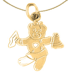 Sterling Silver Teddy Bear Cheerleader Pendant (Rhodium or Yellow Gold-plated)