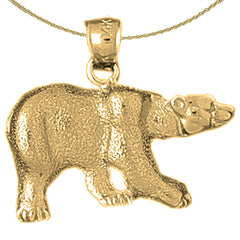 Sterling Silver Brown Bear Pendant (Rhodium or Yellow Gold-plated)