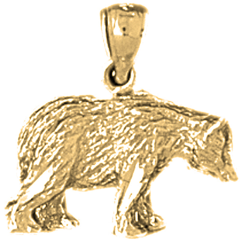 Yellow Gold-plated Silver 3D Grizzley Bear Pendant