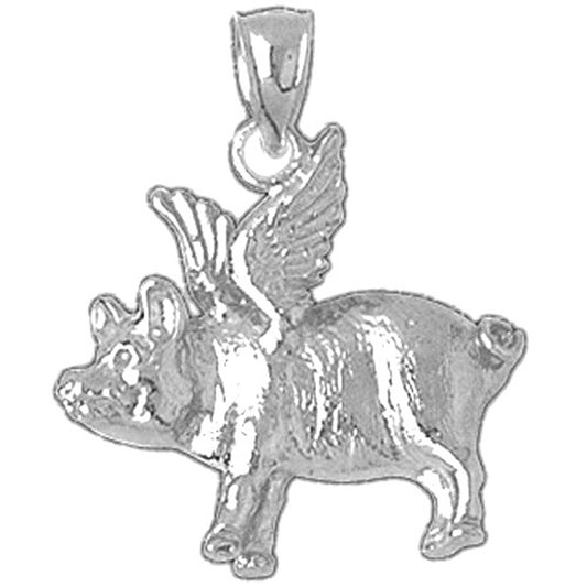 Sterling Silver Flying Pig Pendant