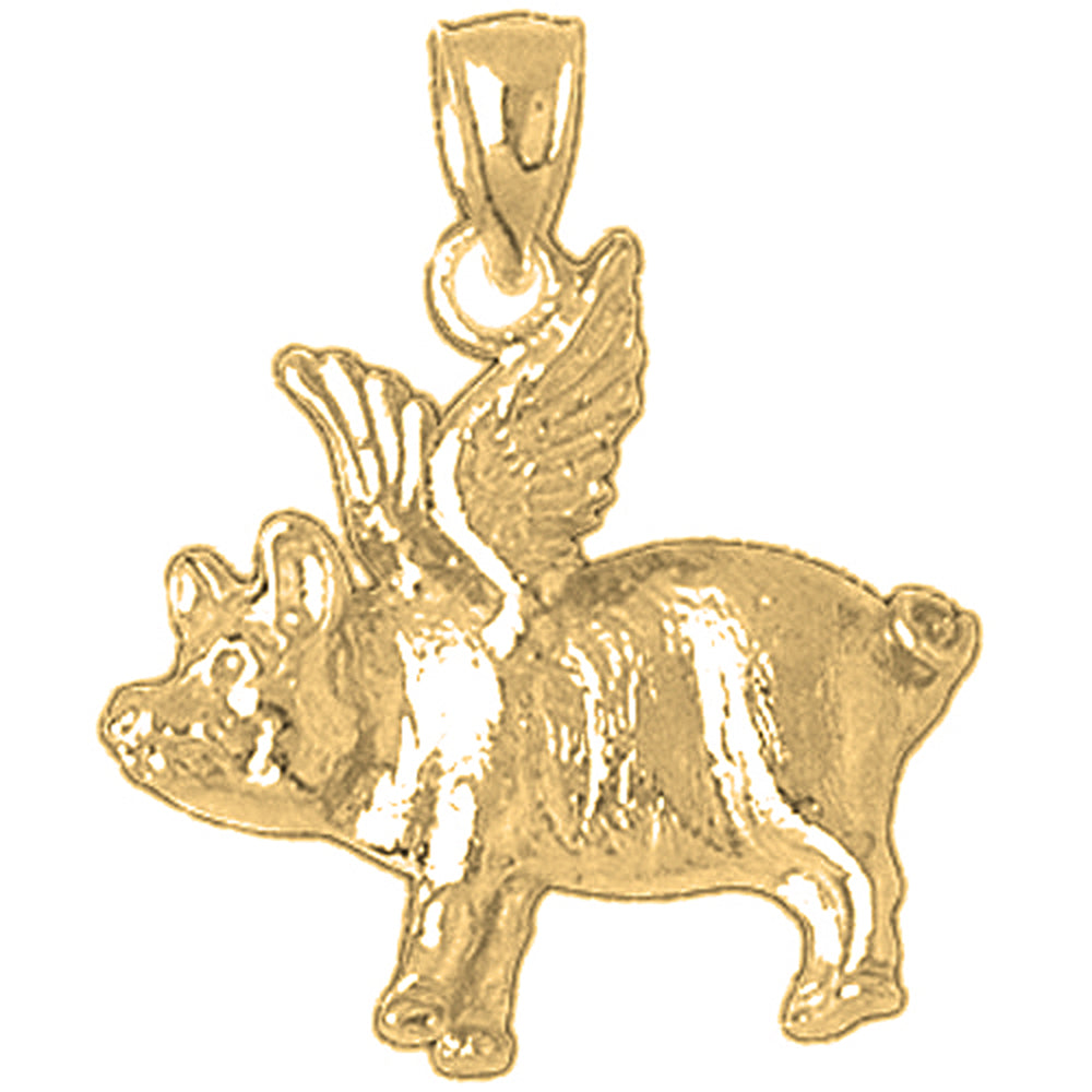 Yellow Gold-plated Silver Flying Pig Pendant