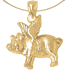 Sterling Silver Flying Pig Pendant (Rhodium or Yellow Gold-plated)
