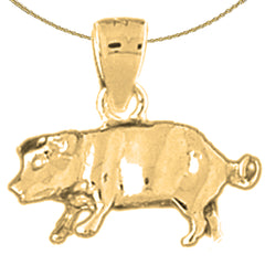 Sterling Silver 3D Pig Pendant (Rhodium or Yellow Gold-plated)