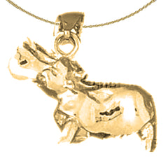 Sterling Silver 3D Hippopotamus Pendant (Rhodium or Yellow Gold-plated)