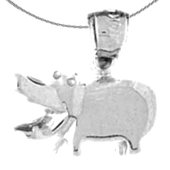 Sterling Silver Hippopotamus Pendant (Rhodium or Yellow Gold-plated)