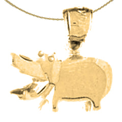 Sterling Silver Hippopotamus Pendant (Rhodium or Yellow Gold-plated)