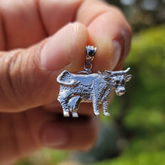 Sterling Silver Cow Pendant (Rhodium or Yellow Gold-plated)