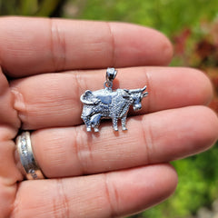 Sterling Silver Cow Pendant (Rhodium or Yellow Gold-plated)