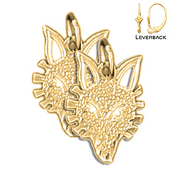 Sterling Silver 15mm Wolf Earrings (White or Yellow Gold Plated)