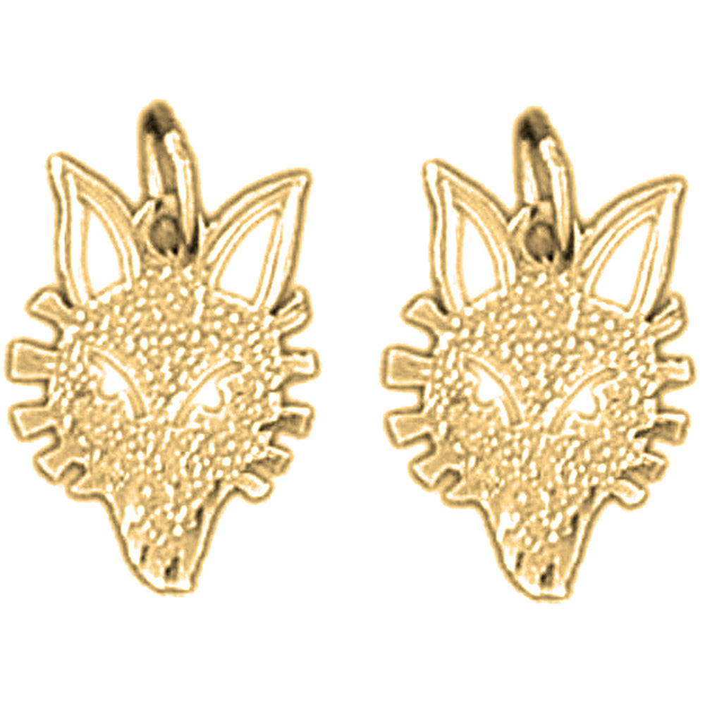 14K or 18K Gold 15mm Wolf Earrings