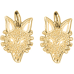 Yellow Gold-plated Silver 15mm Wolf Earrings