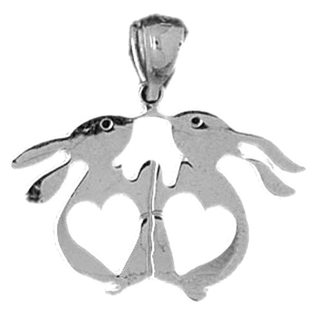 Sterling Silver Rabbit With Hearts Pendant