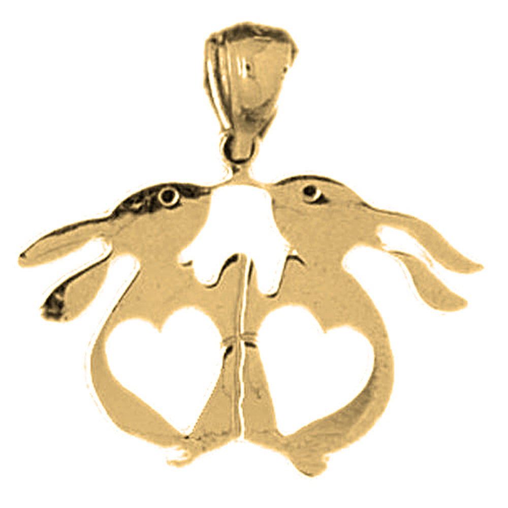 Yellow Gold-plated Silver Rabbit With Hearts Pendant
