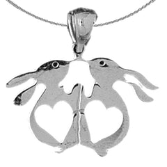 Sterling Silver Rabbit With Hearts Pendant (Rhodium or Yellow Gold-plated)