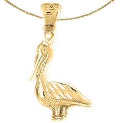 Sterling Silver 3D Pelican Pendant (Rhodium or Yellow Gold-plated)