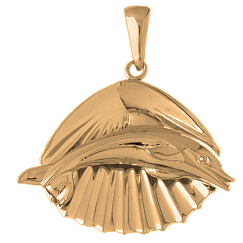 Yellow Gold-plated Silver Shell With Dolphin Pendant