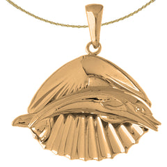 Sterling Silver Shell With Dolphin Pendant (Rhodium or Yellow Gold-plated)