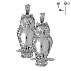 14K or 18K Gold 40mm Owl Earrings