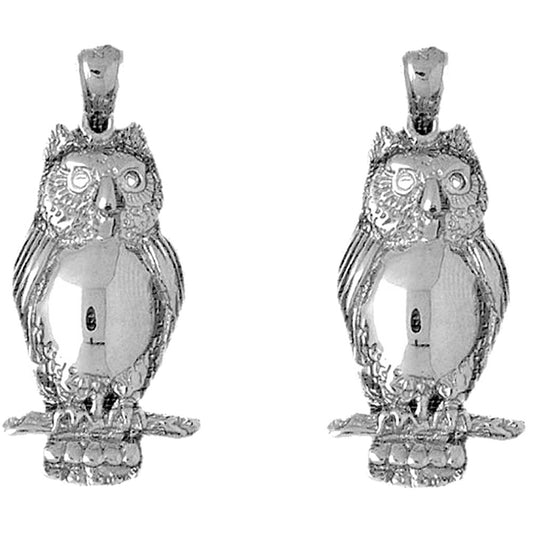 Sterling Silver 40mm Owl Earrings