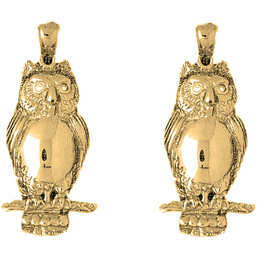 Yellow Gold-plated Silver 40mm Owl Earrings
