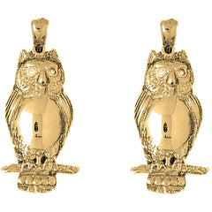 14K or 18K Gold 40mm Owl Earrings