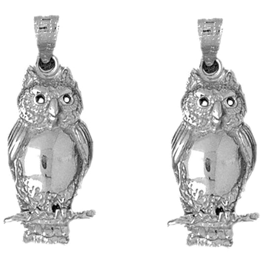 Sterling Silver 30mm Owl Earrings