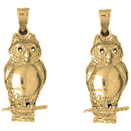 Yellow Gold-plated Silver 30mm Owl Earrings