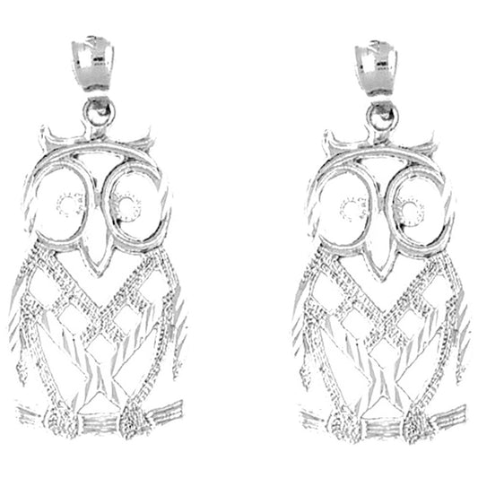 Sterling Silver 34mm Owl Earrings