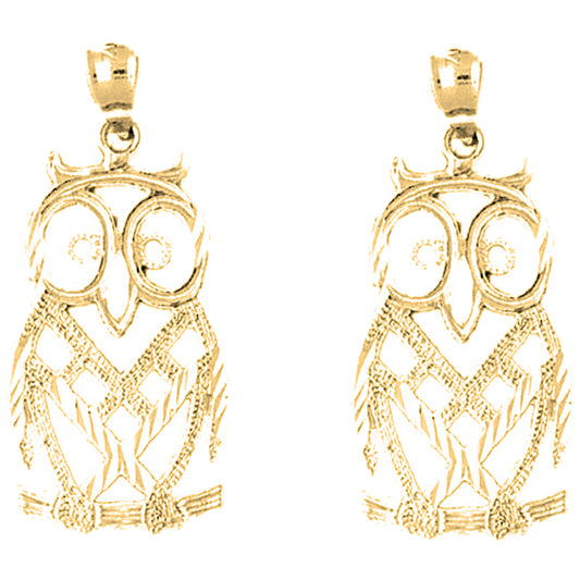 Yellow Gold-plated Silver 34mm Owl Earrings