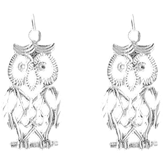 Sterling Silver 24mm Owl Earrings