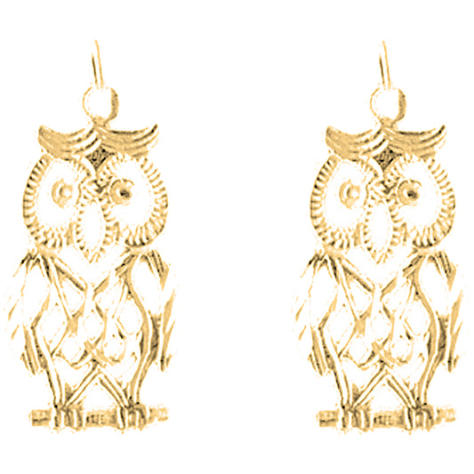 14K or 18K Gold 24mm Owl Earrings