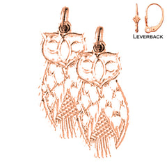 14K or 18K Gold 26mm Owl Earrings