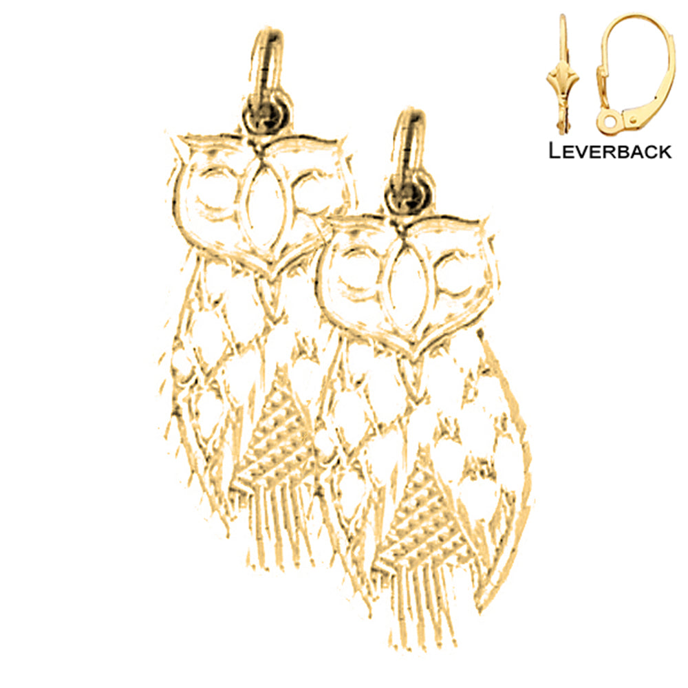 14K or 18K Gold 26mm Owl Earrings
