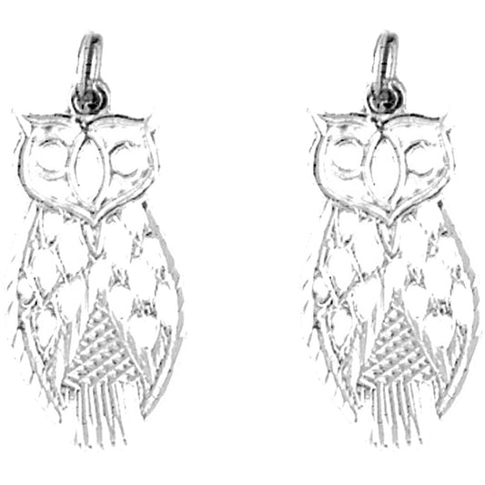 Sterling Silver 26mm Owl Earrings