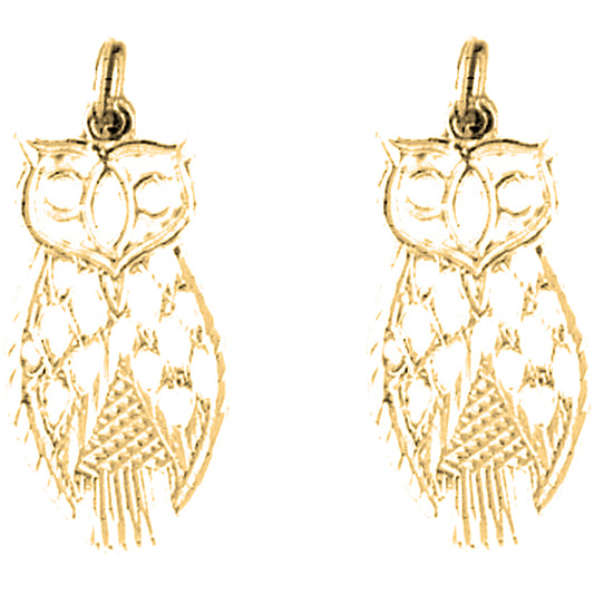 Yellow Gold-plated Silver 26mm Owl Earrings
