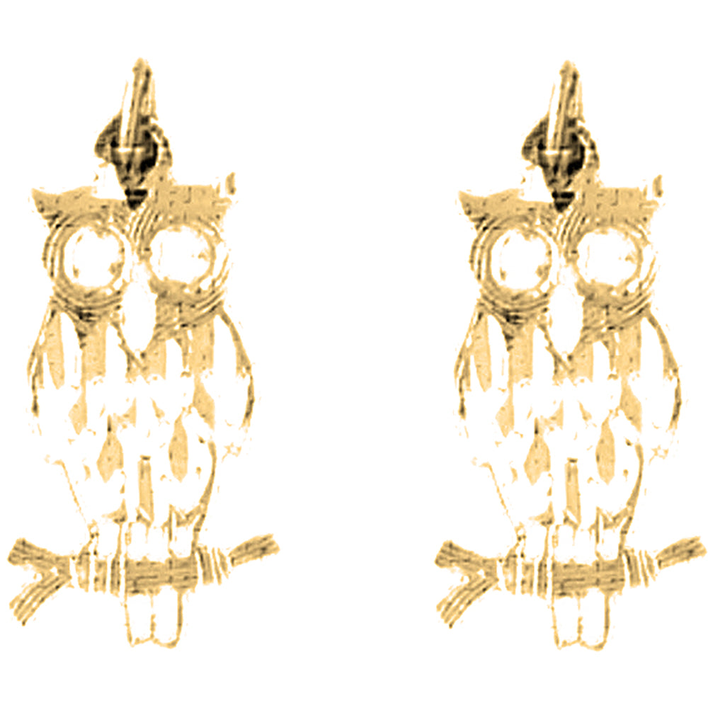 14K or 18K Gold 21mm Owl Earrings
