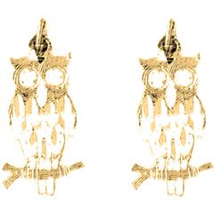 14K or 18K Gold 21mm Owl Earrings