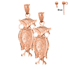 14K or 18K Gold 30mm Owl Earrings